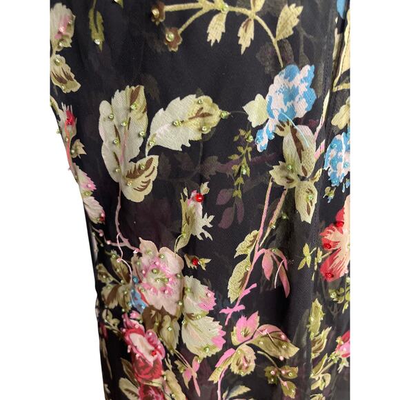 Vintage Positive Attitude Black Floral Beaded Maxi Elegant Evening Dress Sz 12P - Picture 5 of 6